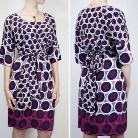 Maeve 100% Silk Citrus Circles Pattern Midi Dress. - Picture 2 of 7